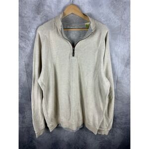 Tommy Bahama Men Reversible Quarter Zip Pullover Sweater Beige Grey Cotton Large